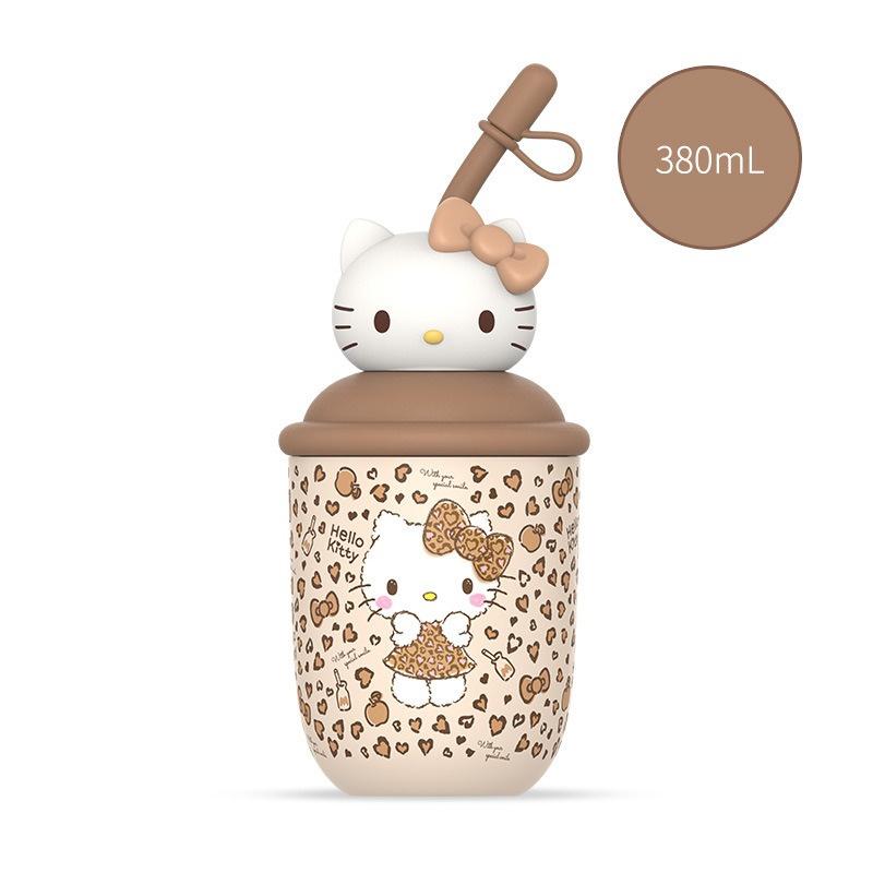 X&W 380 мл Термобутылка Hello Kitty из нержавеющей стали Мультяшные стаканы для напитков Портативный стакан для молочного чая с соломинкой и милой 3D-куклой на крышке
