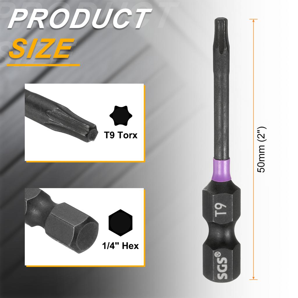 Ударные биты для отвертки Torx T7-T50, шестигранный хвостовик 1/4", магнитные, без отверстия, защищенные от взлома, 6-лучевая звезда, биты для шуруповерта, электроинструмент