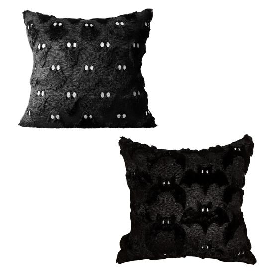 Halloween Pillow Cover 18"x18" Ghost Throw Pillow Cover Plush Bat Zippered Pillow Case for Home Living Room Bedroom Decoration