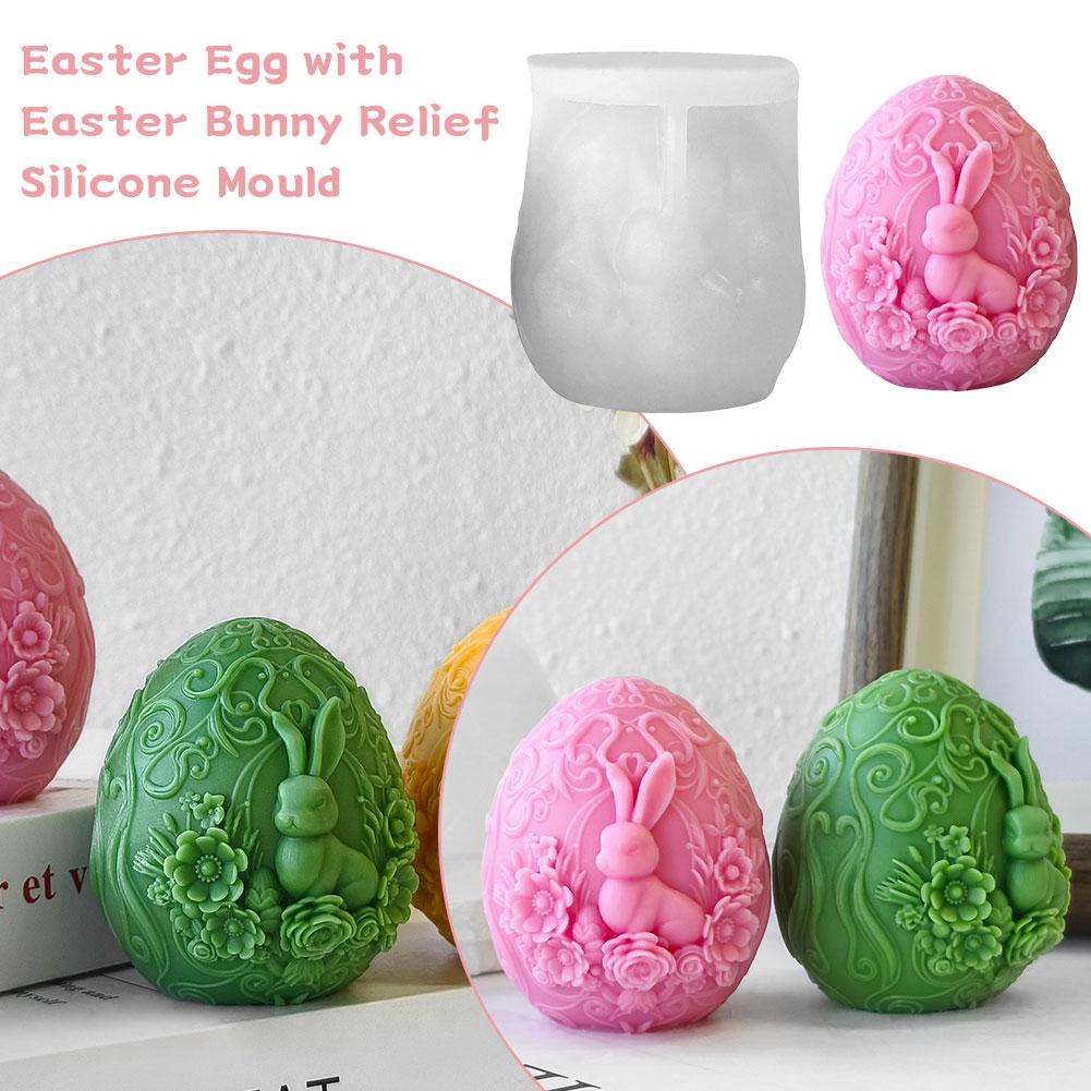 3D пасхальный кролик яйцо свеча силиконовая форма подарки ручной работы смоляная форма гипсовые украшения W4E0