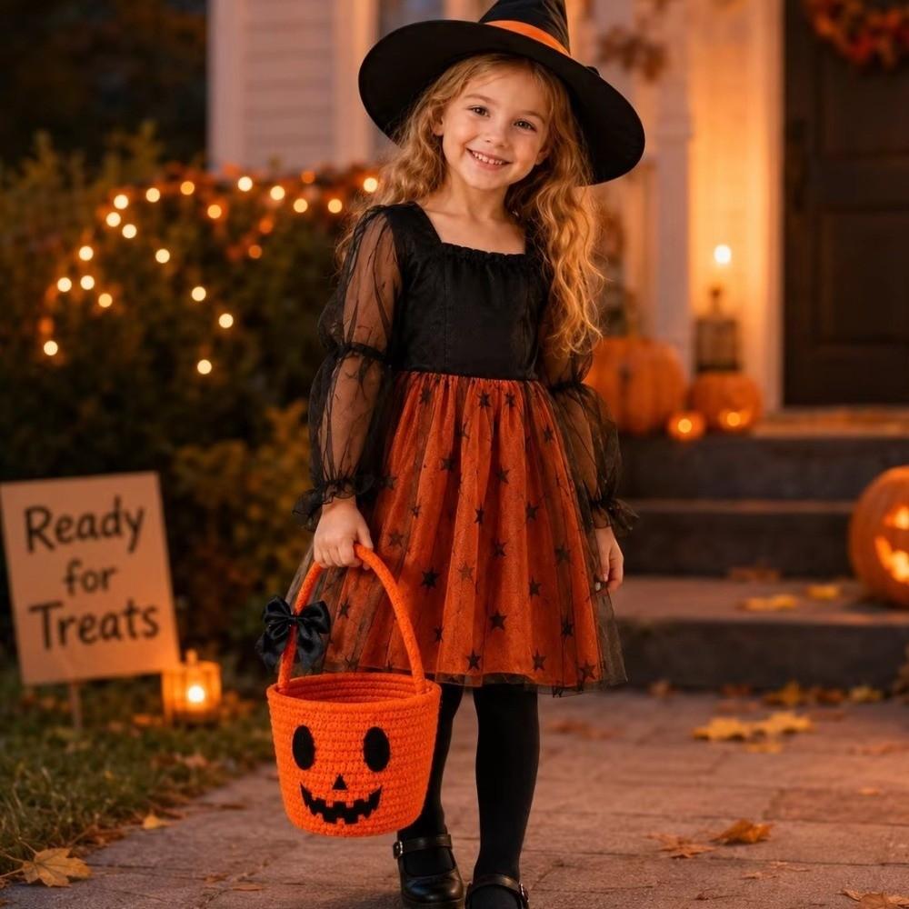 Woven Pumpkin Candy Bucket Halloween Theme Pumpkin Gift Basket Toys Basket  Party Decoration