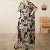Новое хлопковое винтажное платье с цветочным принтом больших размеров с короткими рукавами для женщин, повседневное свободное длинное летнее платье макси