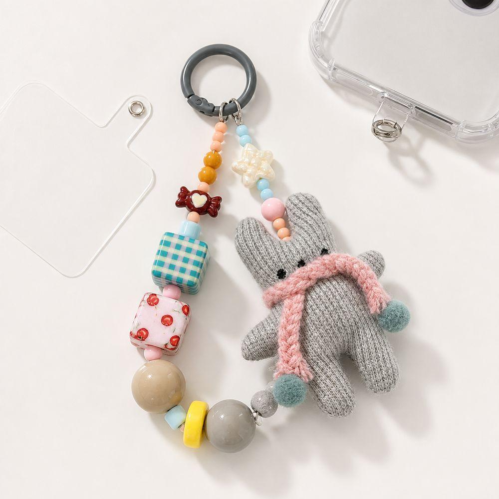 Cartoon Beaded Phone Charm ins Rabbit Beaded Key Chain Phone Charm Strap Mobile Phone Accessories