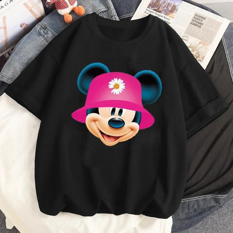 Летняя футболка с принтом Микки и Минни от Disney, смешная женская футболка с круглым вырезом, модная футболка с короткими рукавами, женская повседневная уличная одежда, футболки