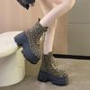 Мода леопардовый платформе женские ботильоны на очень высоком каблуке дизайнерские зимние замшевые зимние туфли 2025 трендовые женские осенние ботинки на шнуровке Botas Mujer