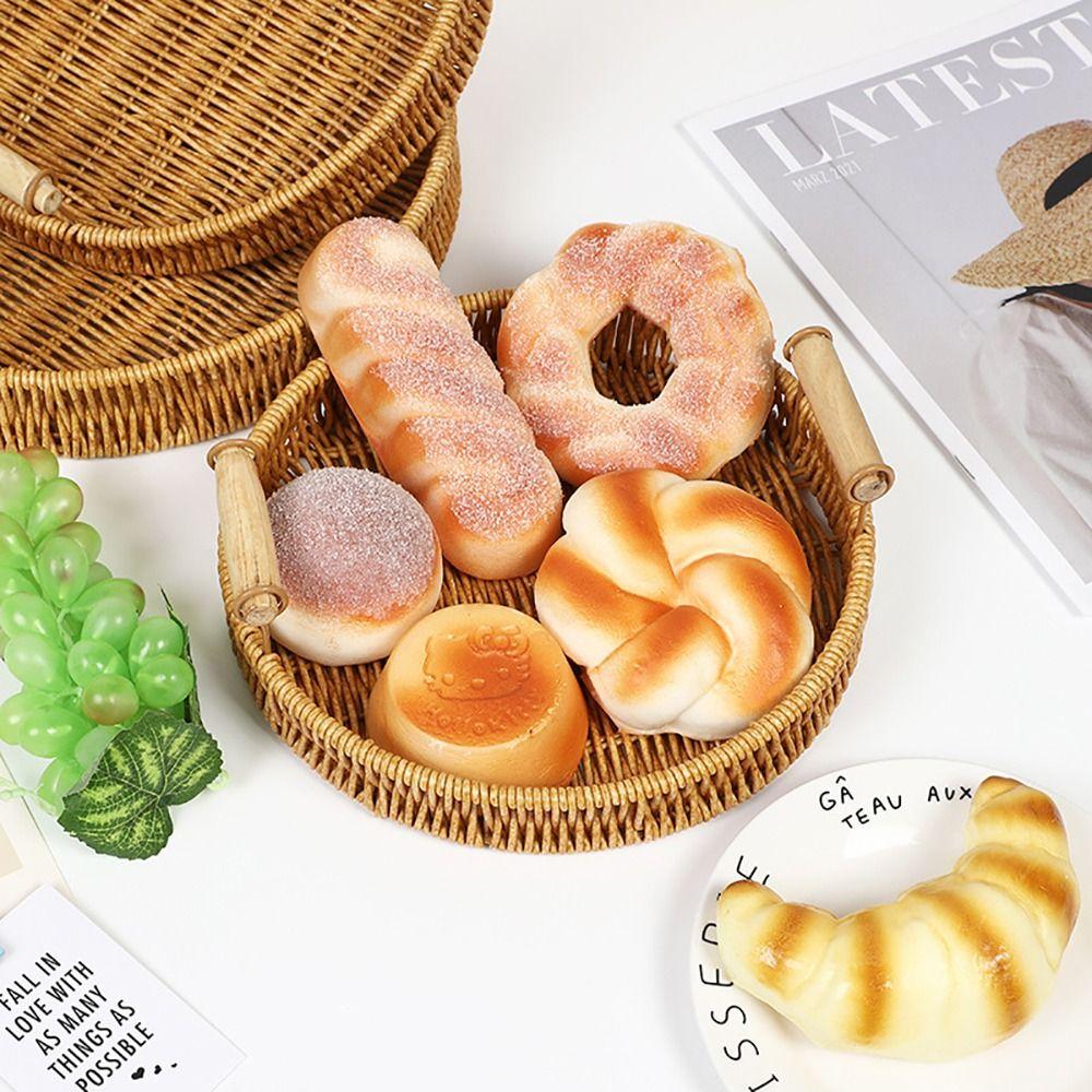 1Pcs Round Shape Storage Tray Fruit Vegetable Cake Wicker Plastic Rattan Threads Basket