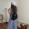 Korean Style Nylon Ruched Backpack Fold Silver Shoulder Bag Fashionable Drawstring Backpack  Travel