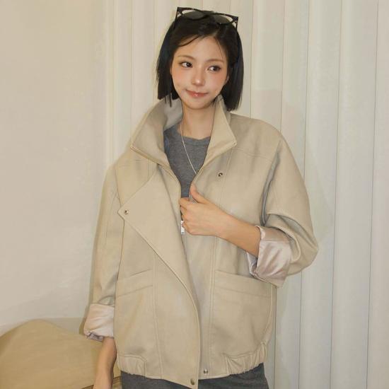 High Neck Leather Jacket NEL6SM206_91