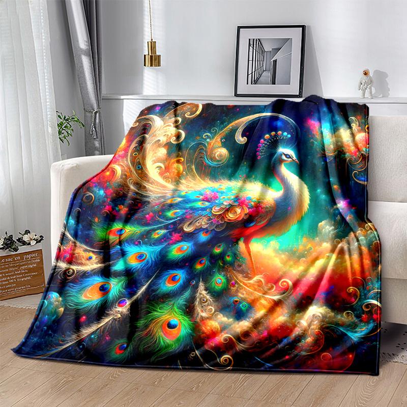 1pc Peacock in a Vibrant Dreamlike Landscape Blanket Soft Throw for Home Decor, Gift Idea, Living Room .K072