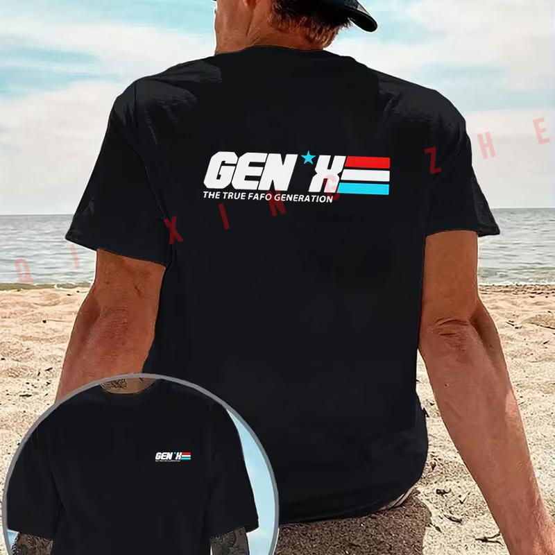 GEN X THE TRUE FAFO GENERATION graphic motorcycle T-Shirt Double-Sided Print Men‘s Casual Short Sleeve Summer O-neck Tops