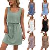 Women's Loose Solid Color Quare Neck Spring Hollow Out Drawstring Sleeveless Dress