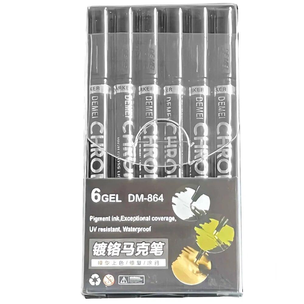 6 шт./Комплект Жидкий Хромированный Зеркальный Маркер-Ручка с Высоким Блеском 2 мм DIY Отражающая Постоянная Золотая СЕРЕБРЯНАЯ Краска-Ручка для Любой Поверхности