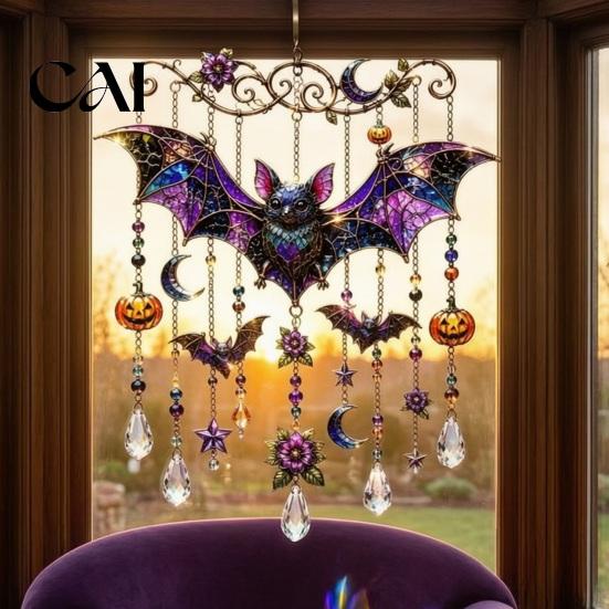 Spooky Window Suncatcher Halloween Wind Chime, Colorful Bird Sun Catcher, Cute Seasonal Party Hanging Decor Ghost Windchime, Decoration for