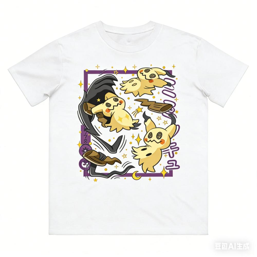 Anime Pokémon Mimikyu Printed Pure Cotton T-shirt for Men and Women Spring_Summer New Collection Fashion Short Sleeved Shirt