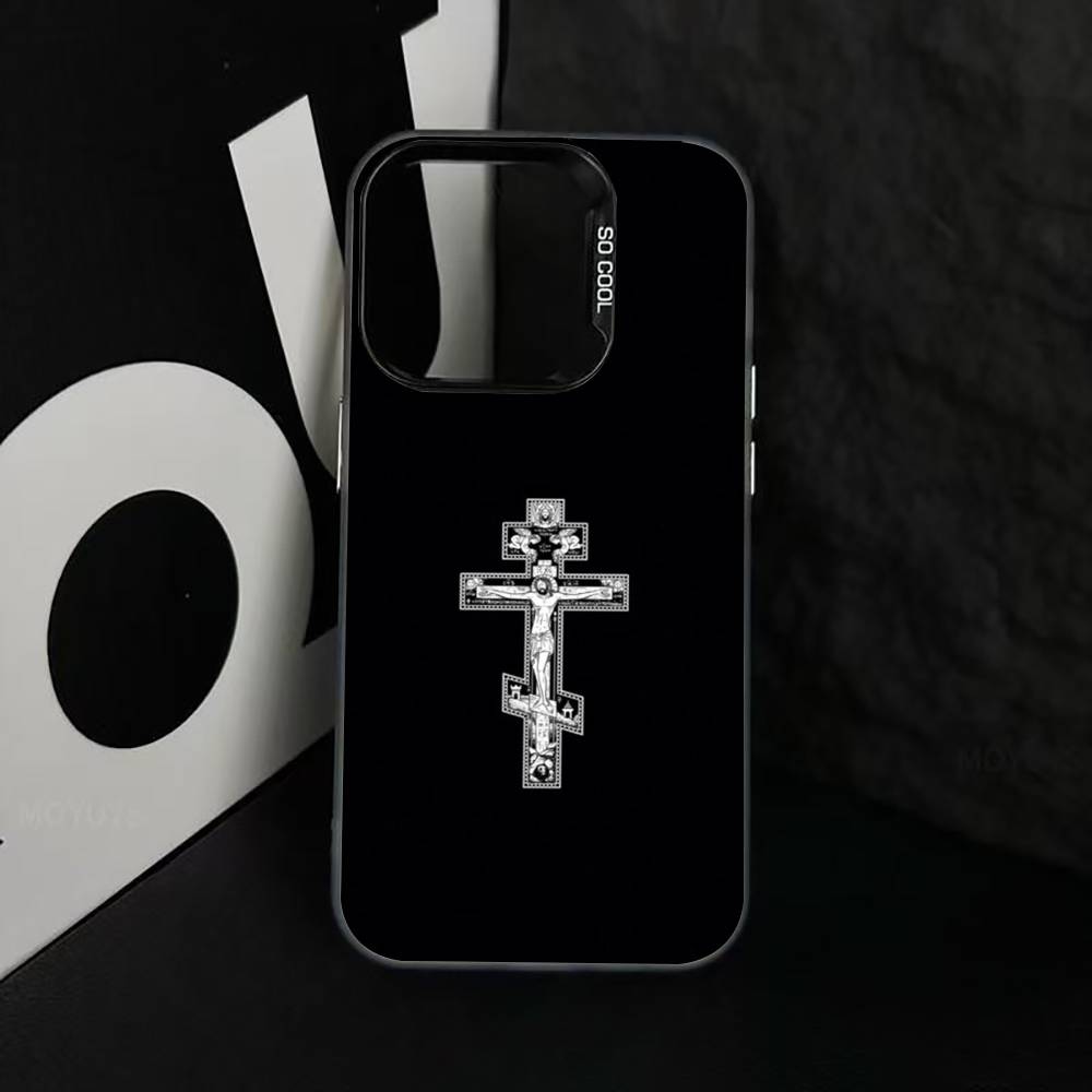 Чехол для телефона с иконкой O-Orthdox C-Cross для iPhone 17,16,15,14,13,12,11 Plus,Pro Max,XS,Цветной Посеребренный Внутренний Чехол