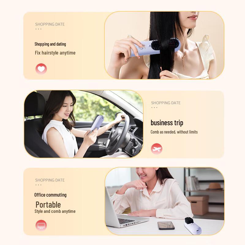 MinHuang Wireless Ionic 2-in-1 Hair Straightening & Curling Comb CN plug (adapter included)