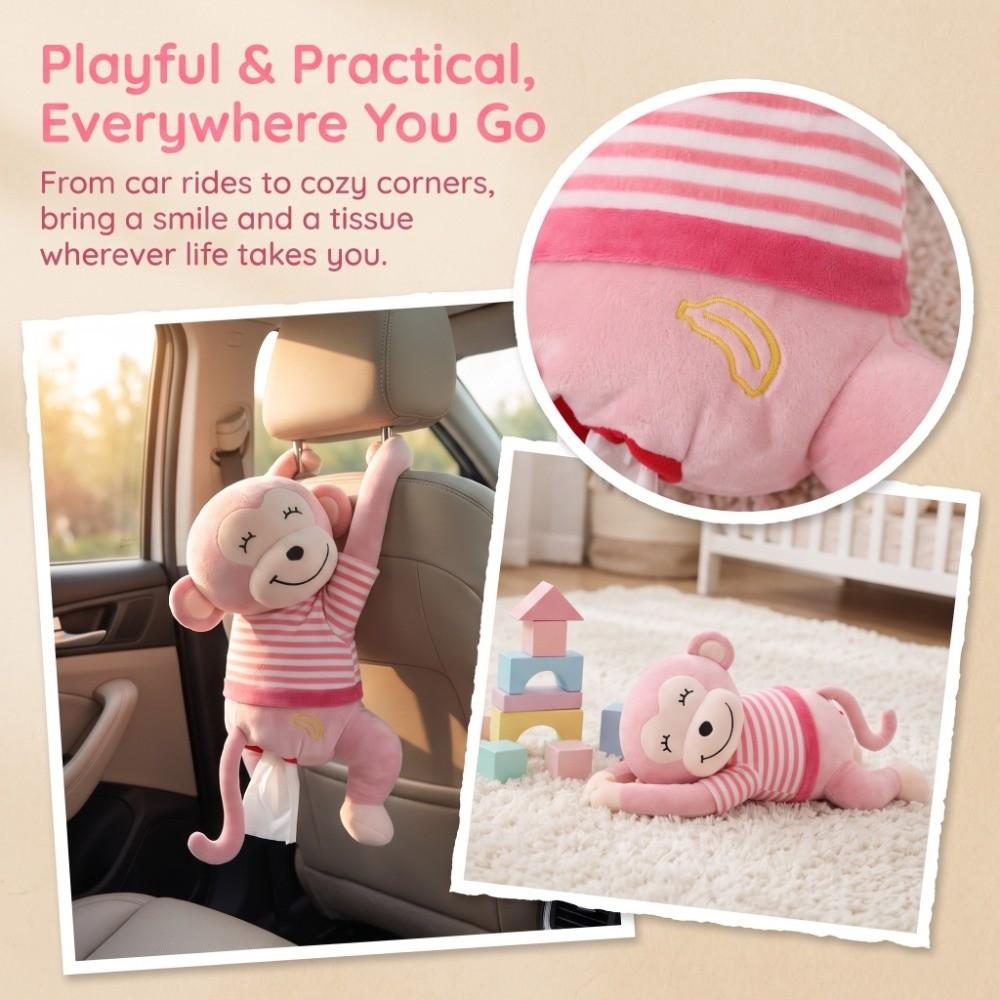 Plush, PP cotton Monkey Plush Tissue Box Road trip convenient tissue access
