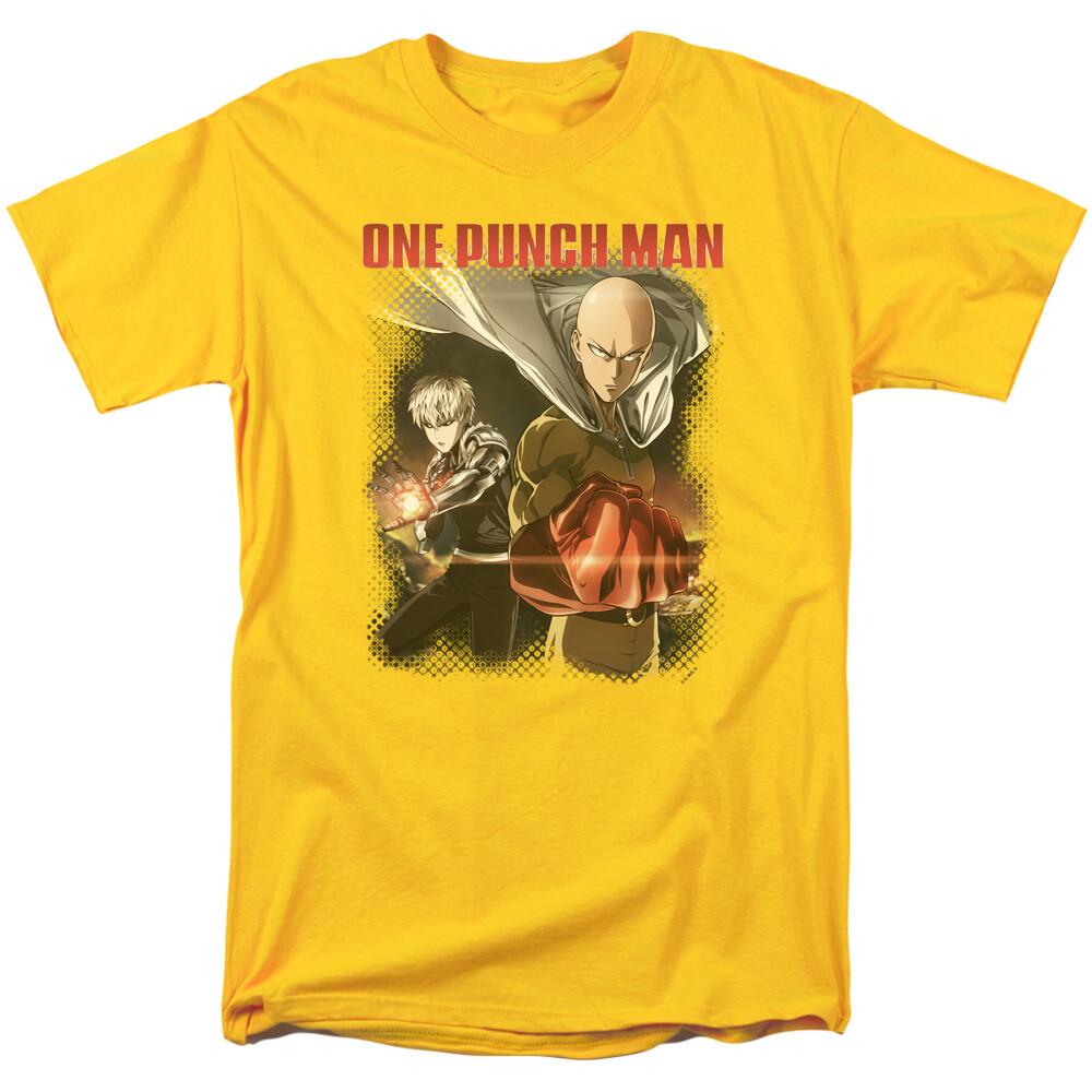 One-Punch Man Saitama and Genos T Shirt Mens Licensed Cartoon Merch Yellow