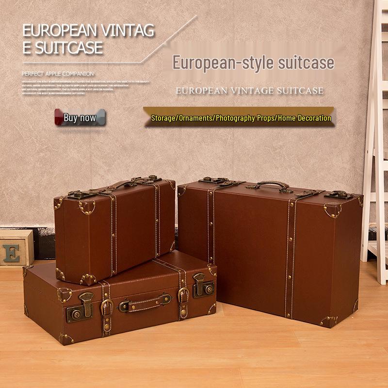 European Antique-Style Suitcase Set: Three-Piece Ornament Display & Storage Box for Home or Photography Props