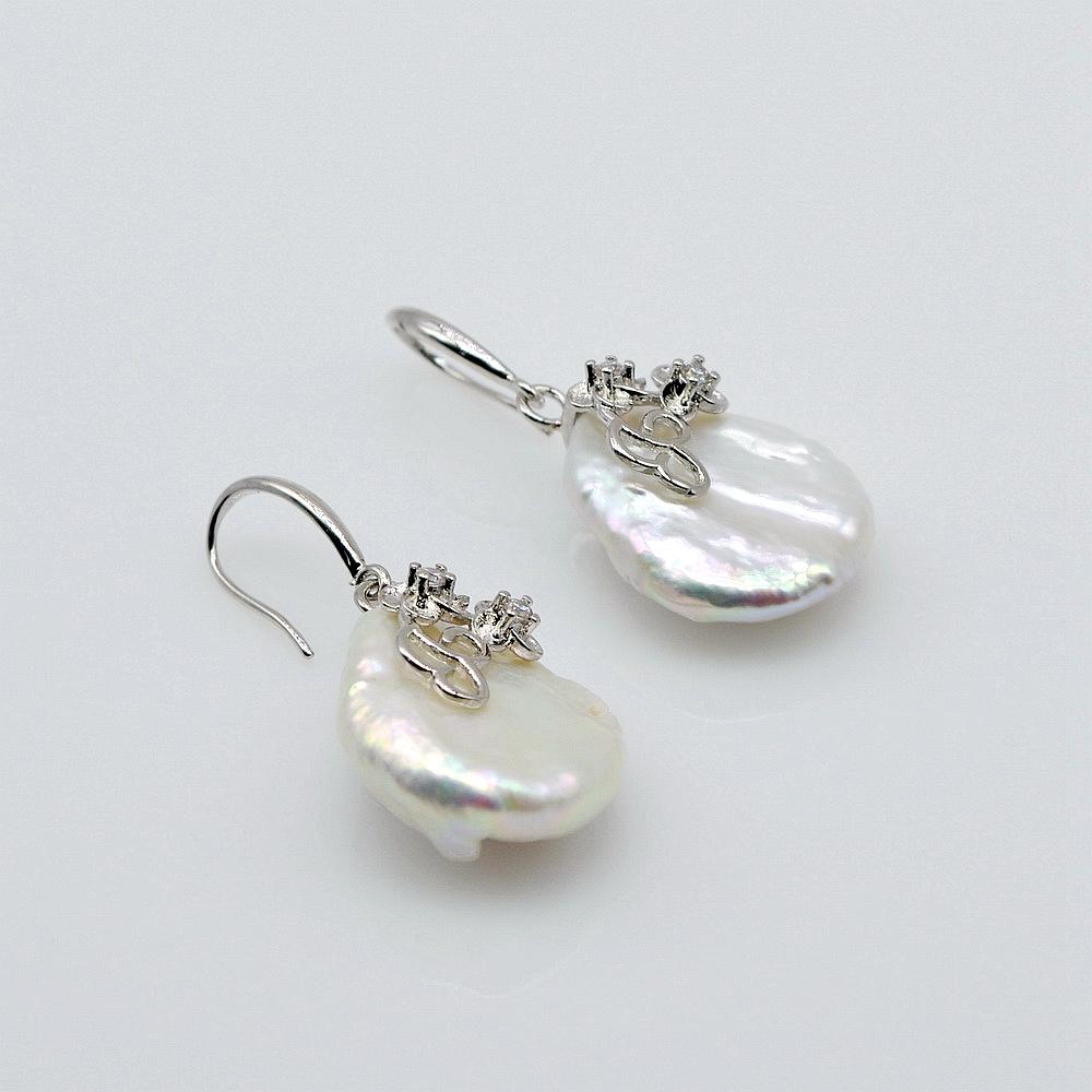Baroque Earrings Natural White Pearl Sterling Silver Earrings Large Pearl Pendant Earrings Simple Ladies Earrings Free Shipping