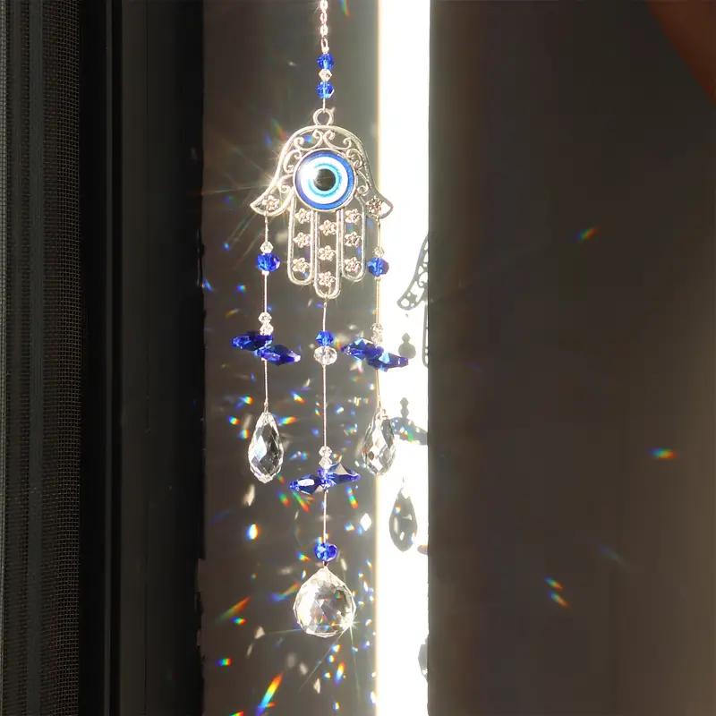 1 Pc Natural Crystal, Blue Devil's Eye Crystal Ball, Prism Curtain Rainbow Decorated Pendant, Living Room Garden Soul Pendant