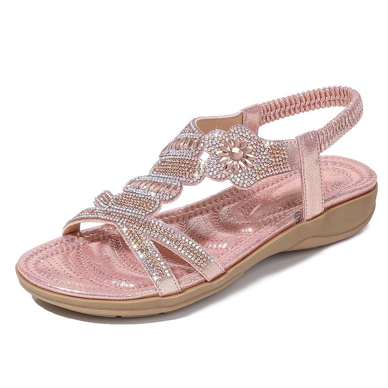 2024 Hot Flat Bottom Large Size Fashion Sandals Women Silver Gold Party Diamonds Summer Shoes Girls Low Heels Sandalias Mujer