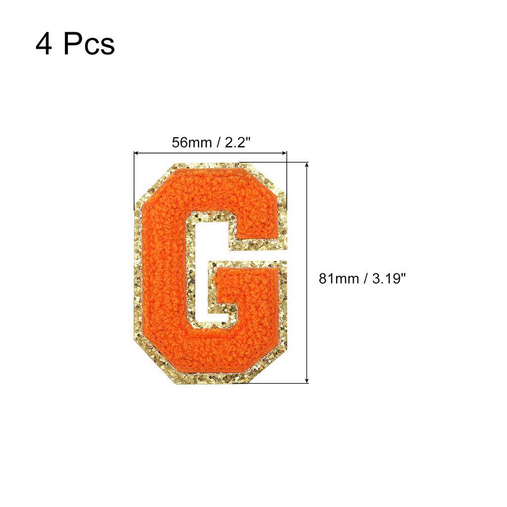 4pcs Chenille Letter Patches Iron on Letter Patches Embroidery Patch Iron on Sew on Jacket Embroidered Letter Patches Orange