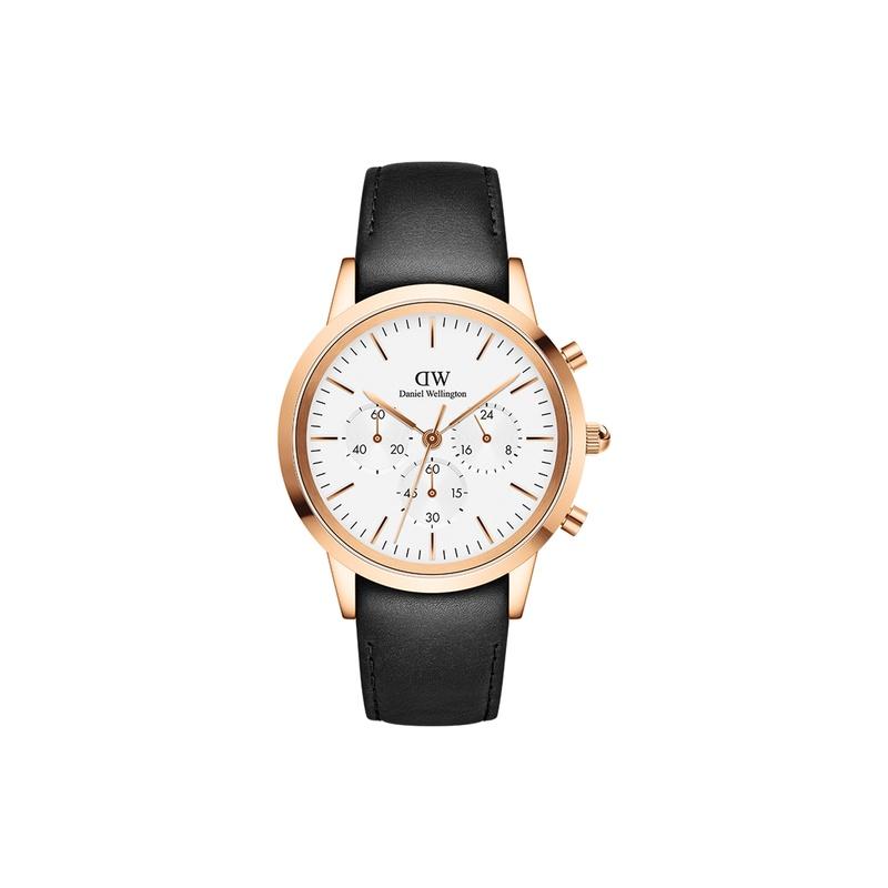 DANIEL WELLINGTON Европейские и американские часы Серия Хронограф с тремя циферблатами Часы Кварцевый механизм Кожаный ремешок Белый циферблат Мужские часы DW00100646