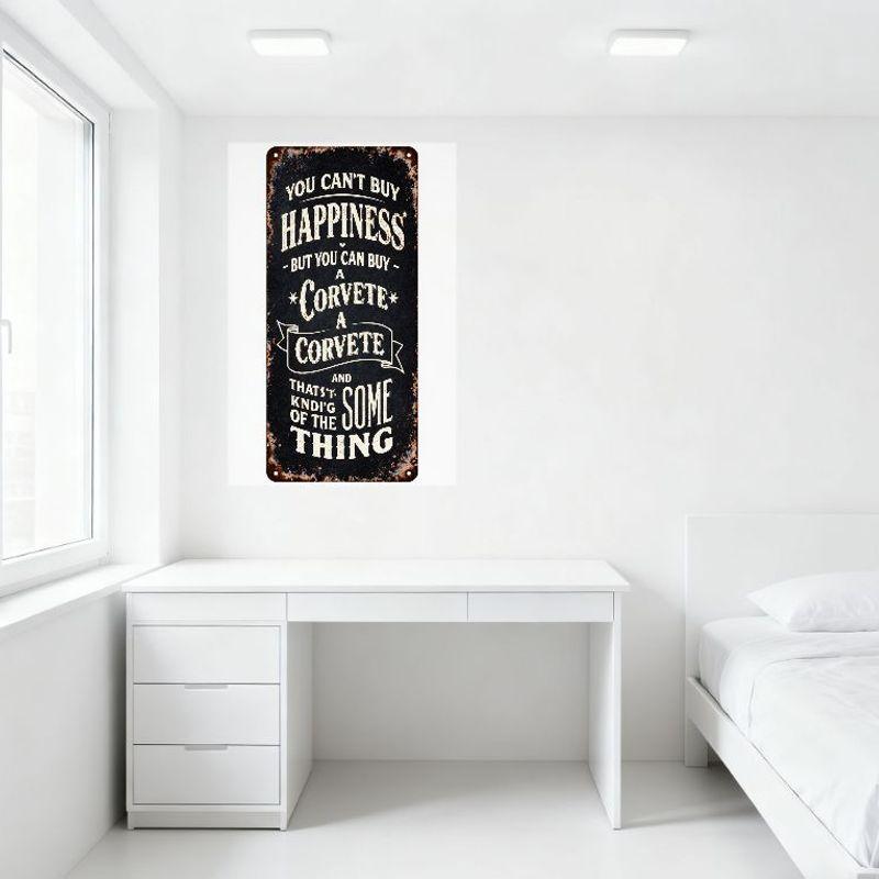 Vintage Corvette Happiness Metal Tin Sign - You Can't Buy Happiness But You Can Buy A Corvette Decorative Plaque for Man Cave Ba