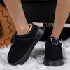 Модная женская обувь 2024 года, сабо с круглым носком, мокасины с толстой подошвой, меховые новые зимние туфли с толстой подошвой, резиновая подошва, противоскользящие ботинки для снега