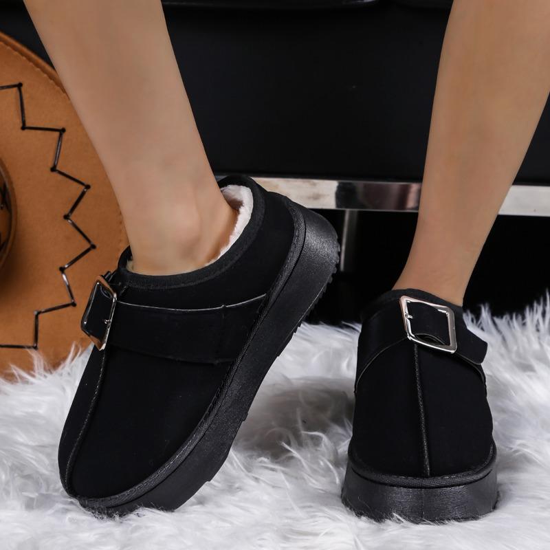 Женская обувь 2024 года, сабо с круглым носком, толстая подошва, мокасины, меховые, новые зимние туфли на толстой подошве, резиновая подошва, противоскользящие зимние ботинки