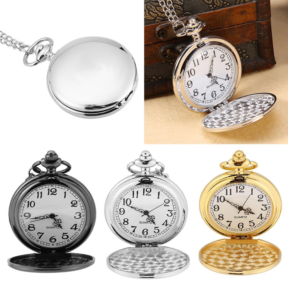 Кварцевые  Часы  Часы 3 Цвета Классические Кварцевые Аналоговые Гладкие Часы Кулон-Ожерелье с Цепочкой