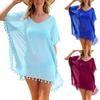 Summer Fashion Solid Color Tassel Chiffon Women Swimwear Bikini Cover Up Dress