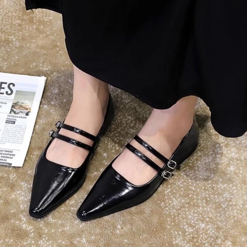 New Pointed Toe Women Shoes Fashion Shallow Buckle Shoes Ladies Dress Low Heel Leather Shoes