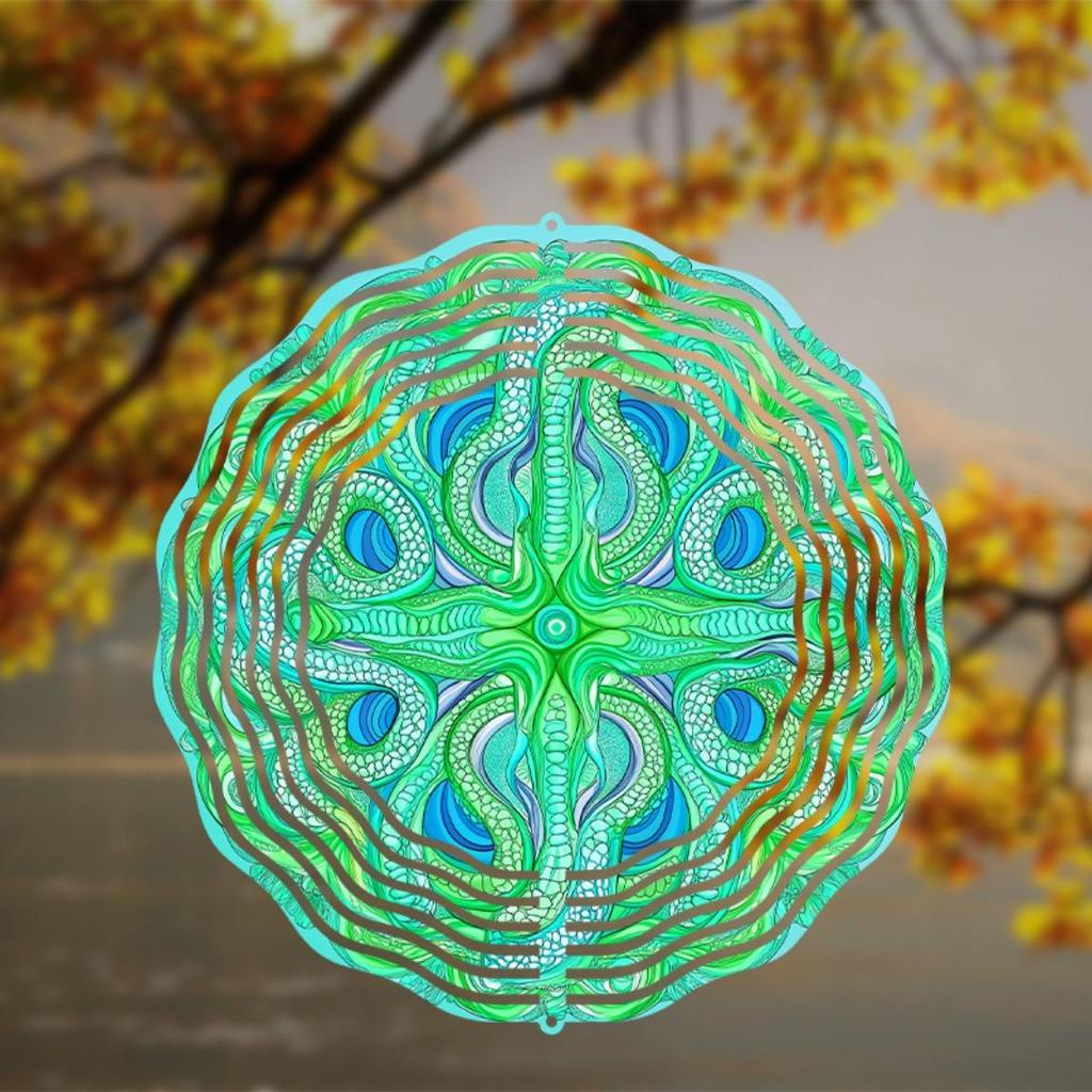 Vibrant Green and Blue Wind Chime for Outdoor Decor 25.4cm Metal Art Hanging Ornament with 360 Hook Perfect Gift for Garden and Balcony