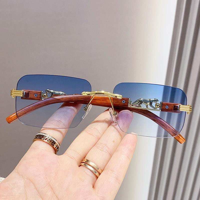 Fashion Vintage Rimless Square Sunglasses Women For Men Sun Glasses Punk Shades Luxury Brand Designer Gold Leopard Eyeglass