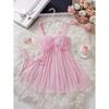 Women Perspective Mesh Nightdress Bow Wrapped Around Chest Pink Sexy Babydoll With Thong Erotic Sexy Lingerie Valentine Day Gift