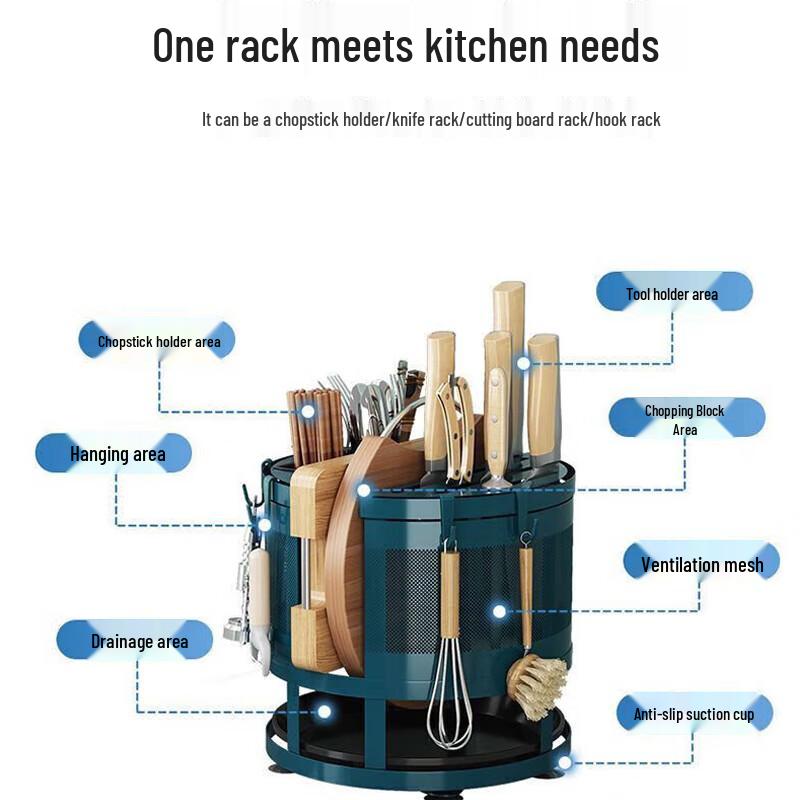 Вращающаяся многофункциональная подставка для кухонных ножей и утвари