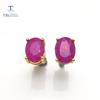 Natural Ruby Gemstone Simple & Classic Design Earring Oval 6*8mm In 925 Sterling Silver Yellow Gold Color Best Gift for Girls & Women