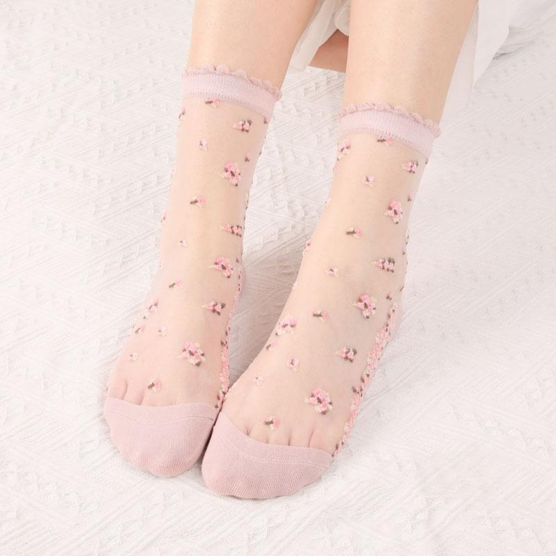 2 пары женских летних цветочных тонких прозрачных эластичных дышащих хлопковых носков