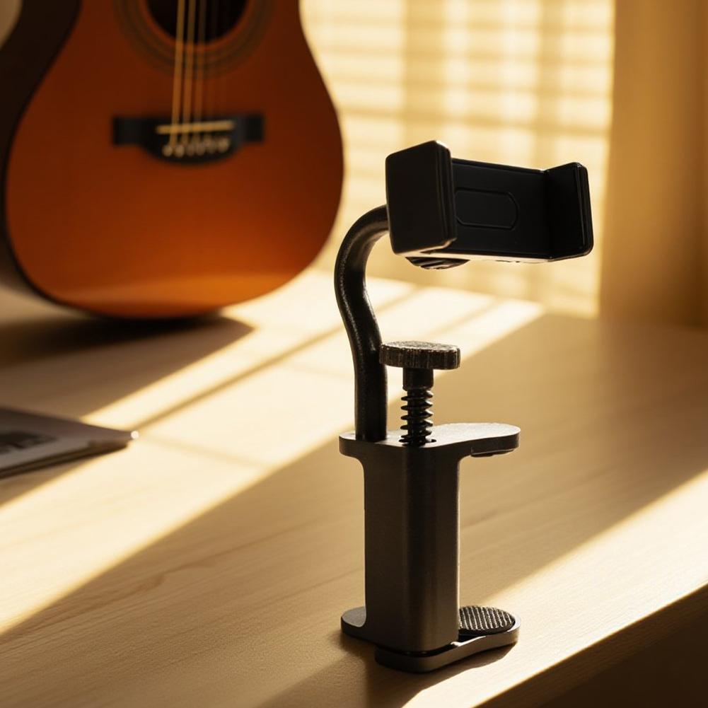 Multi-Purpose Guitar Adjustable Phone Support Hands-Free Guitar Stand Holder Camera Clamp for Recording Video-Calling Streaming