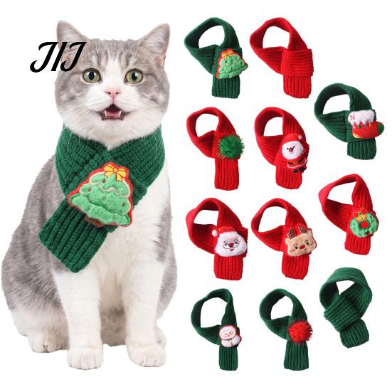 Cozy Puppy Winter Gear Christmas Knitted Pet Scarf with Reindeer & Stocking Decor, Adjustable Soft Reusable Decor Yarn Dog Cat Neck Collar,