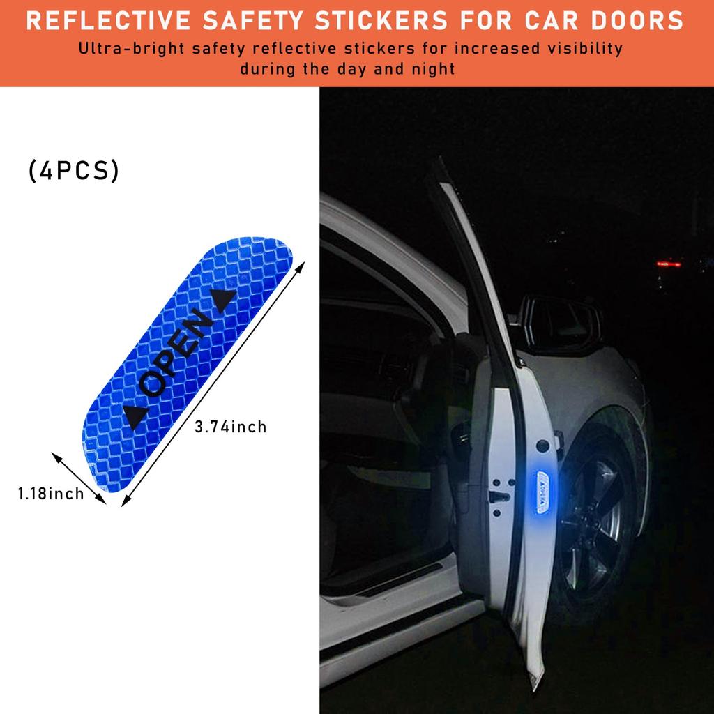 Ziciner 4 Pcs Car Door Open Reflective Stickers Night Visibility Safety Warning Auto Anti-Collision