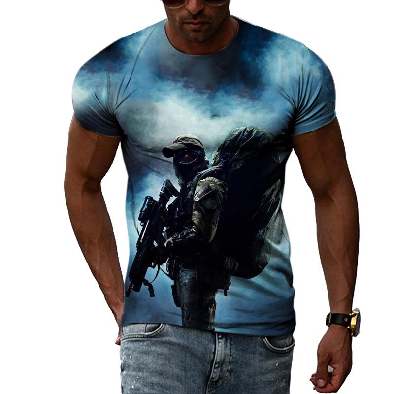 Summer Fashion Creative Image Men's T-shirt Round Collar Short Sleeve Tops Camouflage Uniform Soldier Special Forces Retro Gun