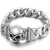 Gothic Skull Men's Bracelet 15MM Width Polished Stainless Steel Cuban Link Chain Hip Hop Streetwear Biker Jewelry