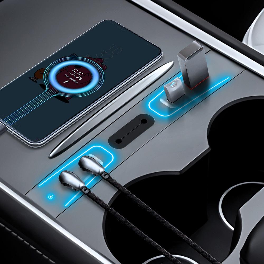 Легкое зарядное устройство USB-концентратор мощностью 27 Вт для Tesla Model 3 Tesla Model Y 2025-2025 с апертурой, интеллектуальная док-станция, автомобильный адаптер