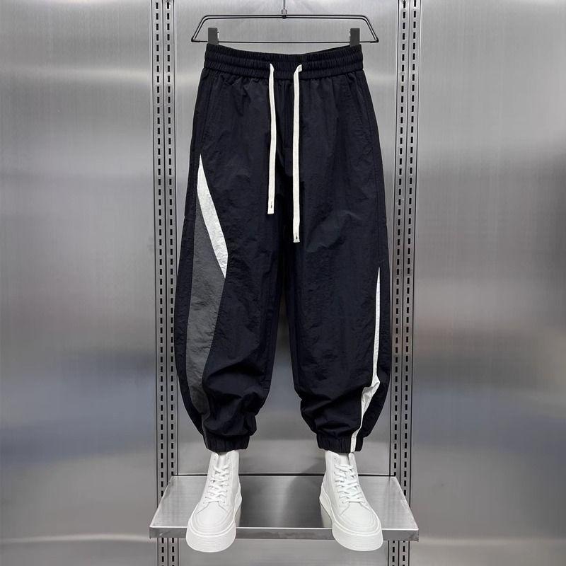 Мужские новые модные повседневные брюки на резинке с высокой посадкой, с кружевной вставкой, карманами, свободного кроя, с манжетами, осень-зима 2023 года для работы
