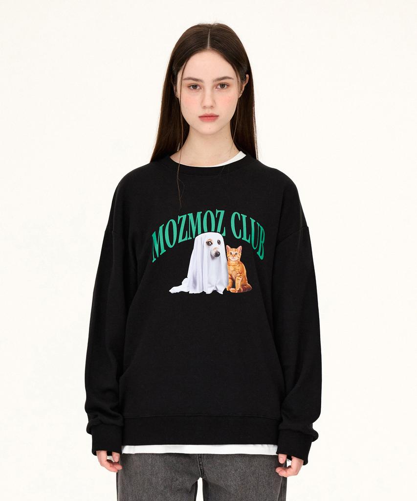 MOZMOZ Real Invisible Puppy Oversized Fleece-Lined Sweatshirt Black