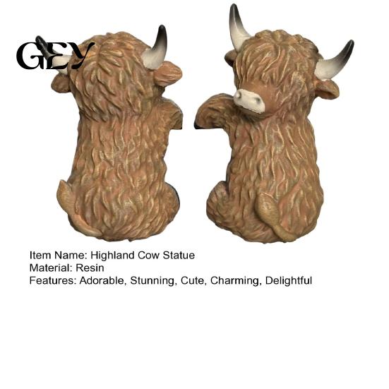 Planter Rim Animal Statue Cute Highland Cow Monitor Decoration, Small Farm Screen Topper, Resin Car Dashboard Decoration Desk Accessory for
