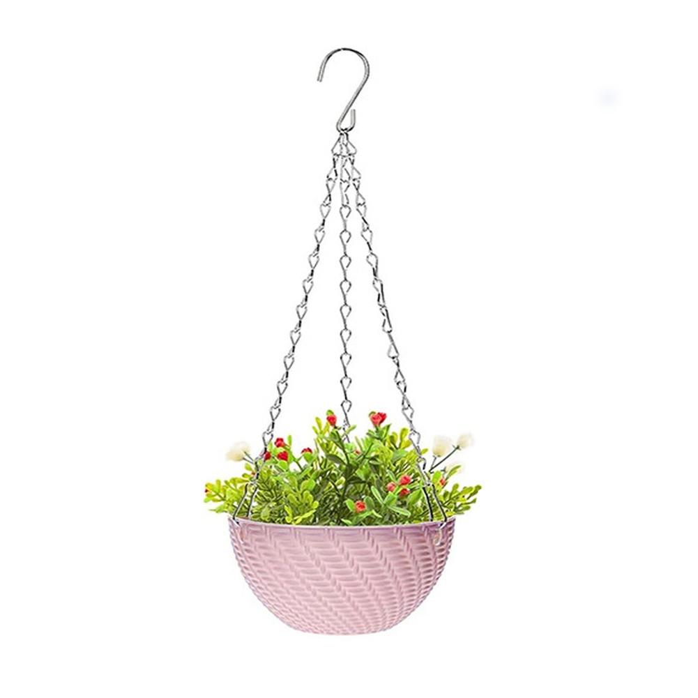 Plastic Hanging Basket with Drainage Holes and Rustproof Triple Chain for Indoor Outdoor Plants White Blue Pink Green Purple